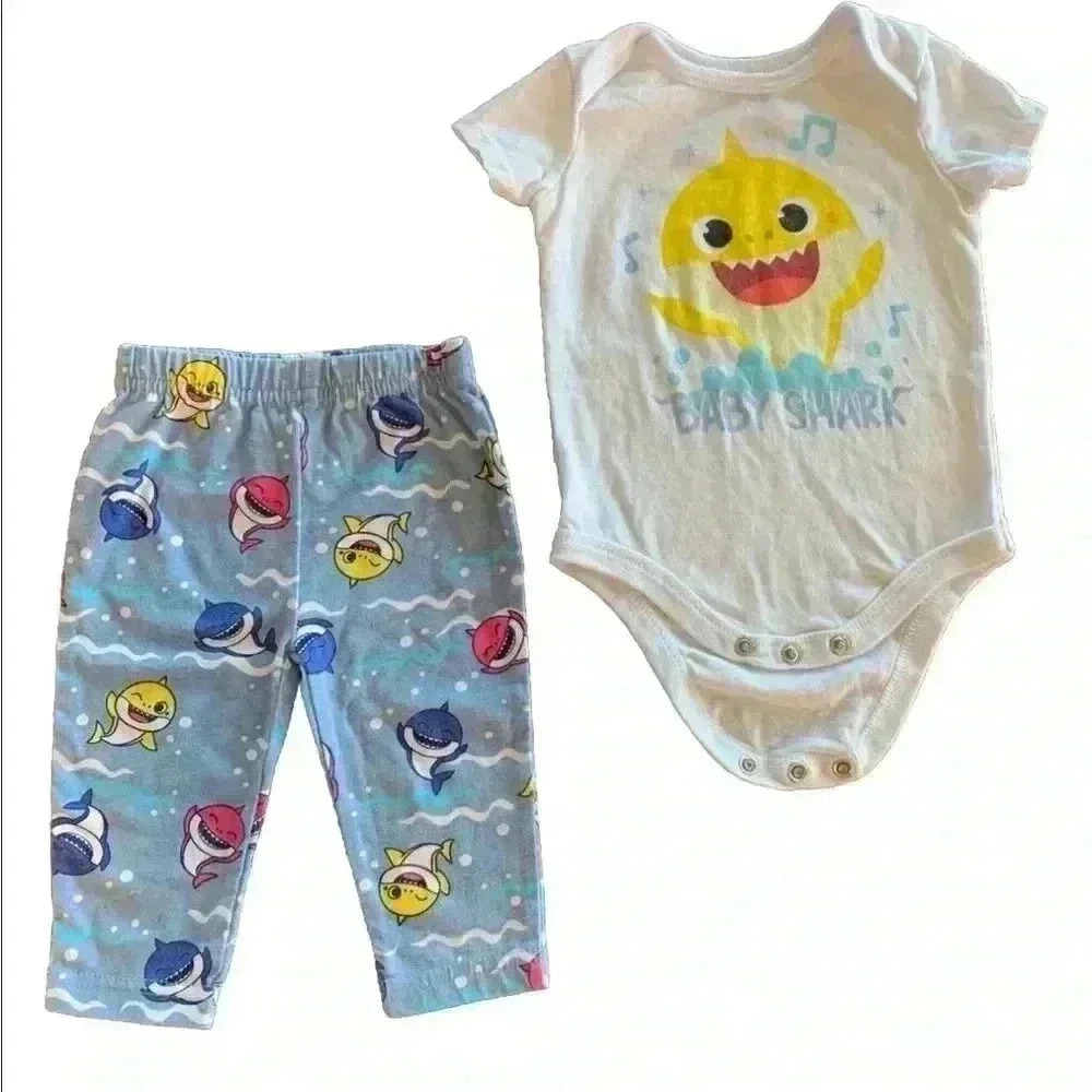 BABY SHARK boys 3-pc PANTS Hat BODYSUIT Outfit SET* 0‎ 3 months Pinkfong